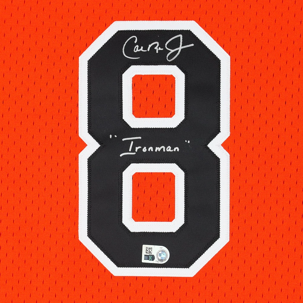 Cal Ripken Jr. Baltimore Orioles Autographed Orange Mitchell & Ness Replica Batting Practice Jersey with "Ironman" Inscription