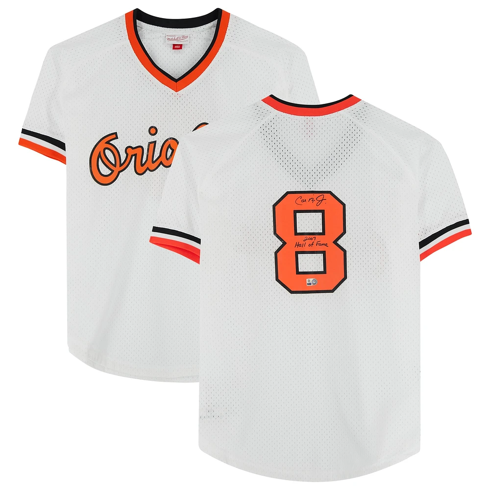 Cal Ripken Jr. White Baltimore Orioles Autographed Mitchell & Ness Replica Jersey with "2007 Hall of Fame" Inscription