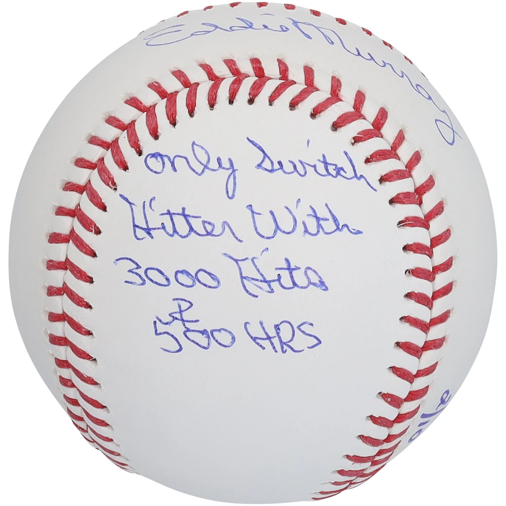 Balle de baseball autographiée par Eddie Murray des Orioles de Baltimore avec l'inscription « Seul frappeur ambidextre avec 3 000 coups sûrs et 500 circuits » - Édition limitée à 10 exemplaires