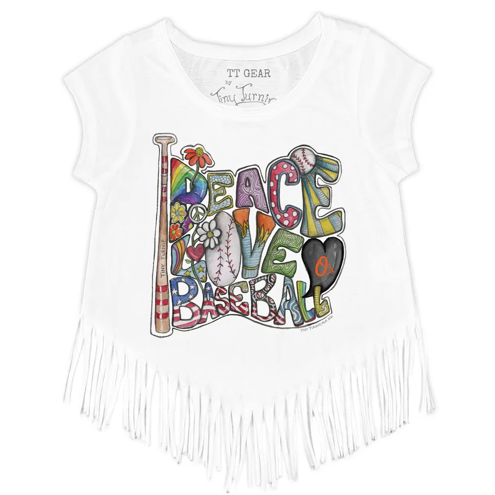 Lids Baltimore Orioles Tiny Turnip Girls Toddler Blooming Baseballs Fringe  T-Shirt - White