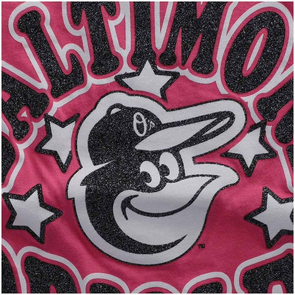 New Era Girls Youth New Era Pink Baltimore Orioles Jersey Stars V-Neck  T-Shirt