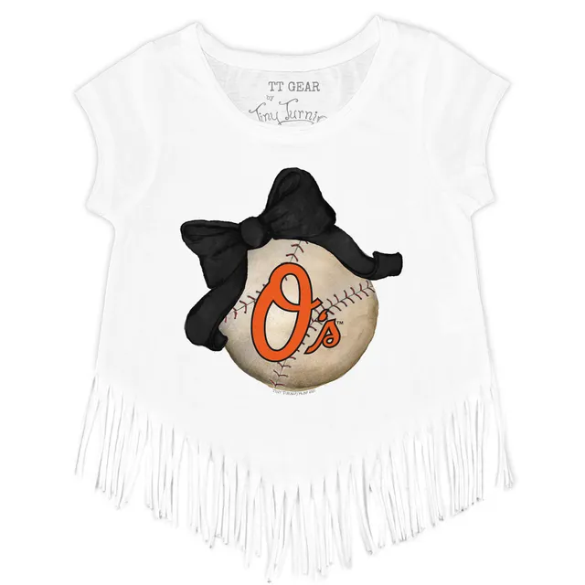 Lids Baltimore Orioles Tiny Turnip Girls Youth Baseball Bow Fringe T-Shirt  - Black