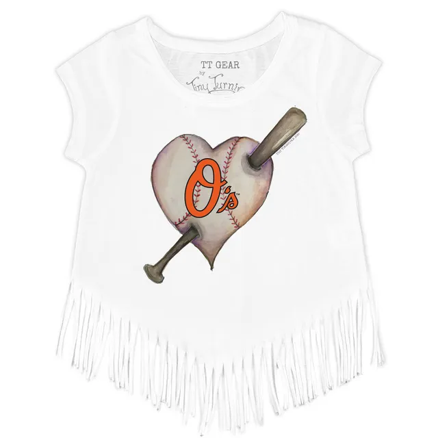 Girls Youth Tiny Turnip Black Baltimore Orioles I Love Mom Fringe T-Shirt Size: Medium