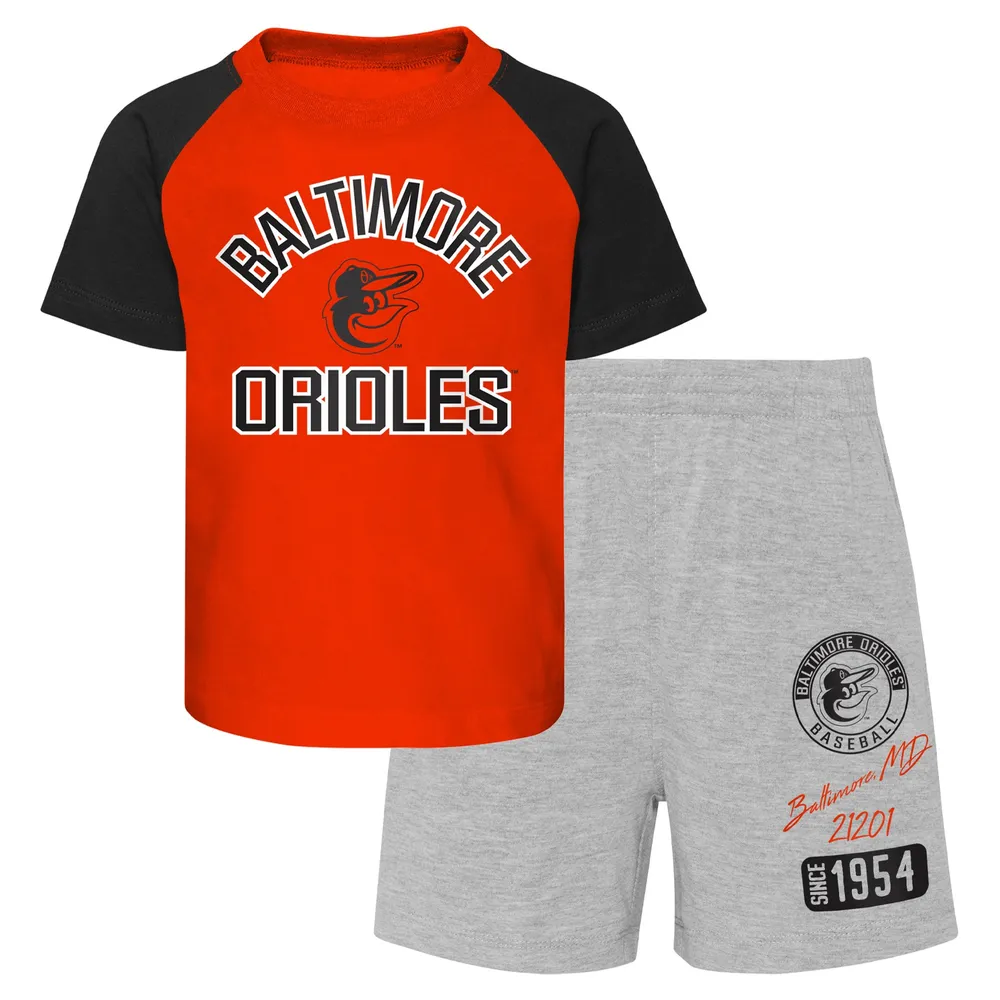 Lids Baltimore Orioles Infant Ground Out Baller Raglan T-Shirt and Shorts  Set - Orange/Heather Gray