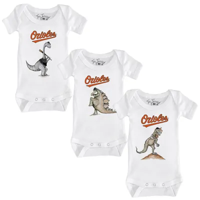 Baltimore Orioles Tiny Turnip Infant 3-Piece Dinosaur Bodysuit Set - White