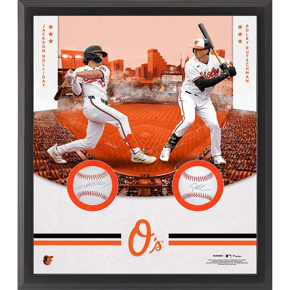 Jackson Holliday & Adley Rutschman Baltimore Orioles Autographed Framed Two Baseballs with Shadowbox Collage