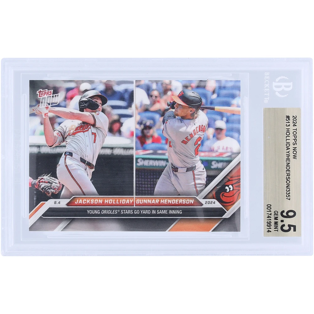 Jackson Holliday and Gunnar Henderson Baltimore Orioles 2024 Topps Now Orioles Stars Go Yard in the Same Inning #513 BGS Authenticated 9.5 Card