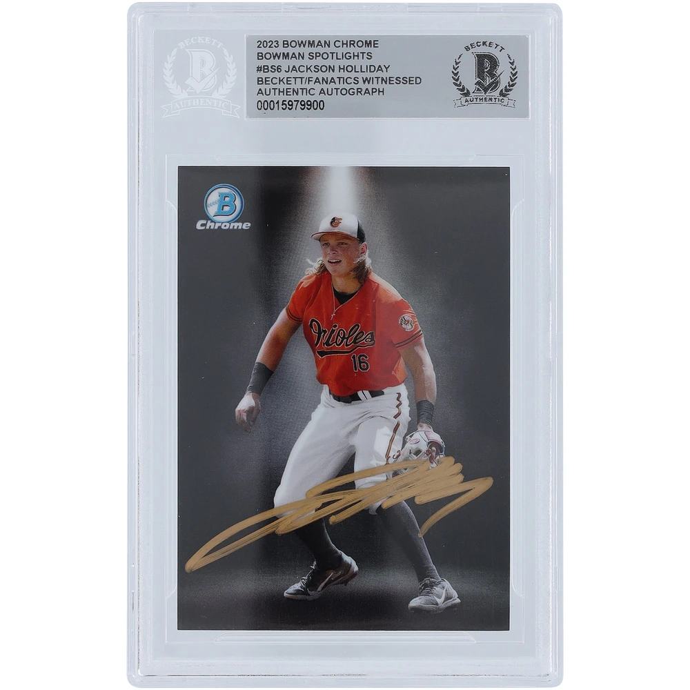 Jackson Holliday Baltimore Orioles Autographed 2023 Bowman Chrome Spotlights Gold Ink #BS-6 Beckett Fanatics Witnessed Authenticated Card 