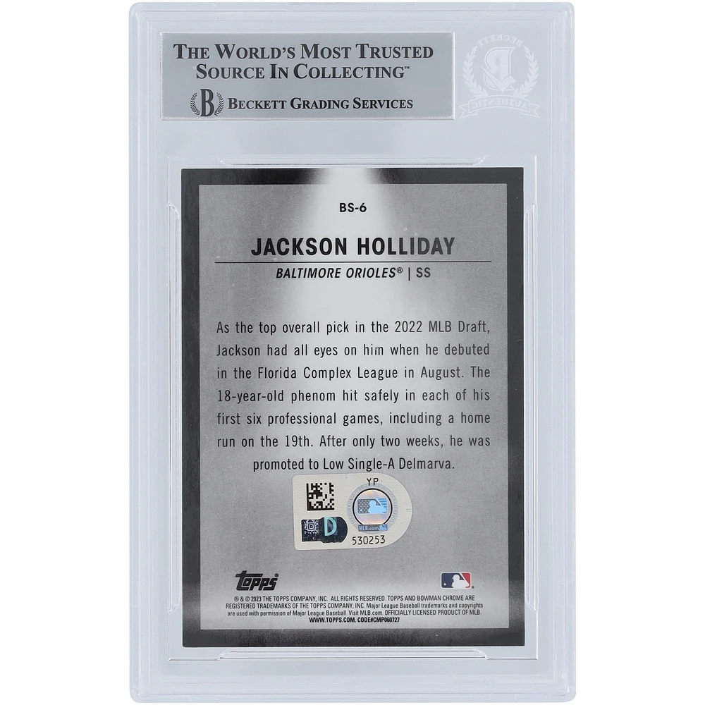 Jackson Holliday Baltimore Orioles Autographed 2023 Bowman Chrome Spotlights Gold Ink #BS-6 Beckett Fanatics Witnessed Authenticated Card 