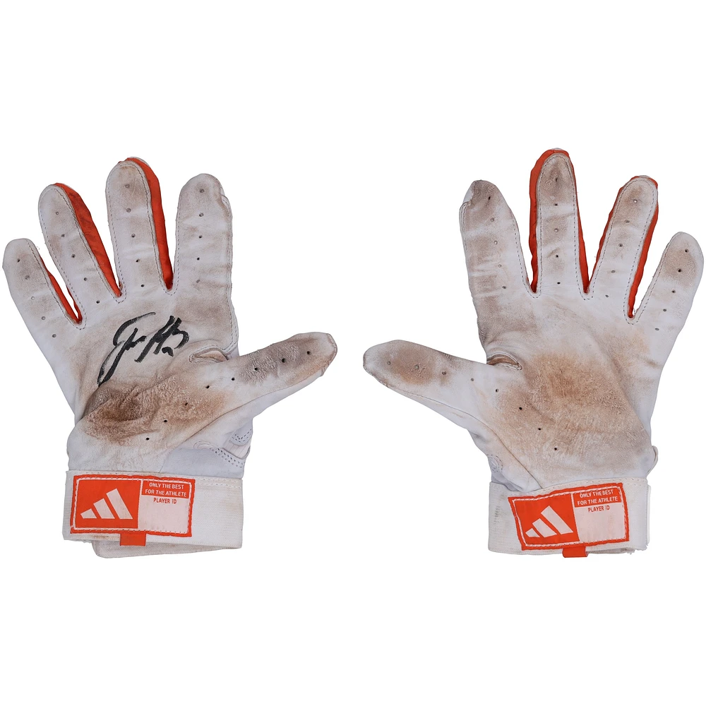 Jackson Holliday Baltimore Orioles Autographed Game-Used White/Orange adidas Batting Gloves from the 2024 MLB Season