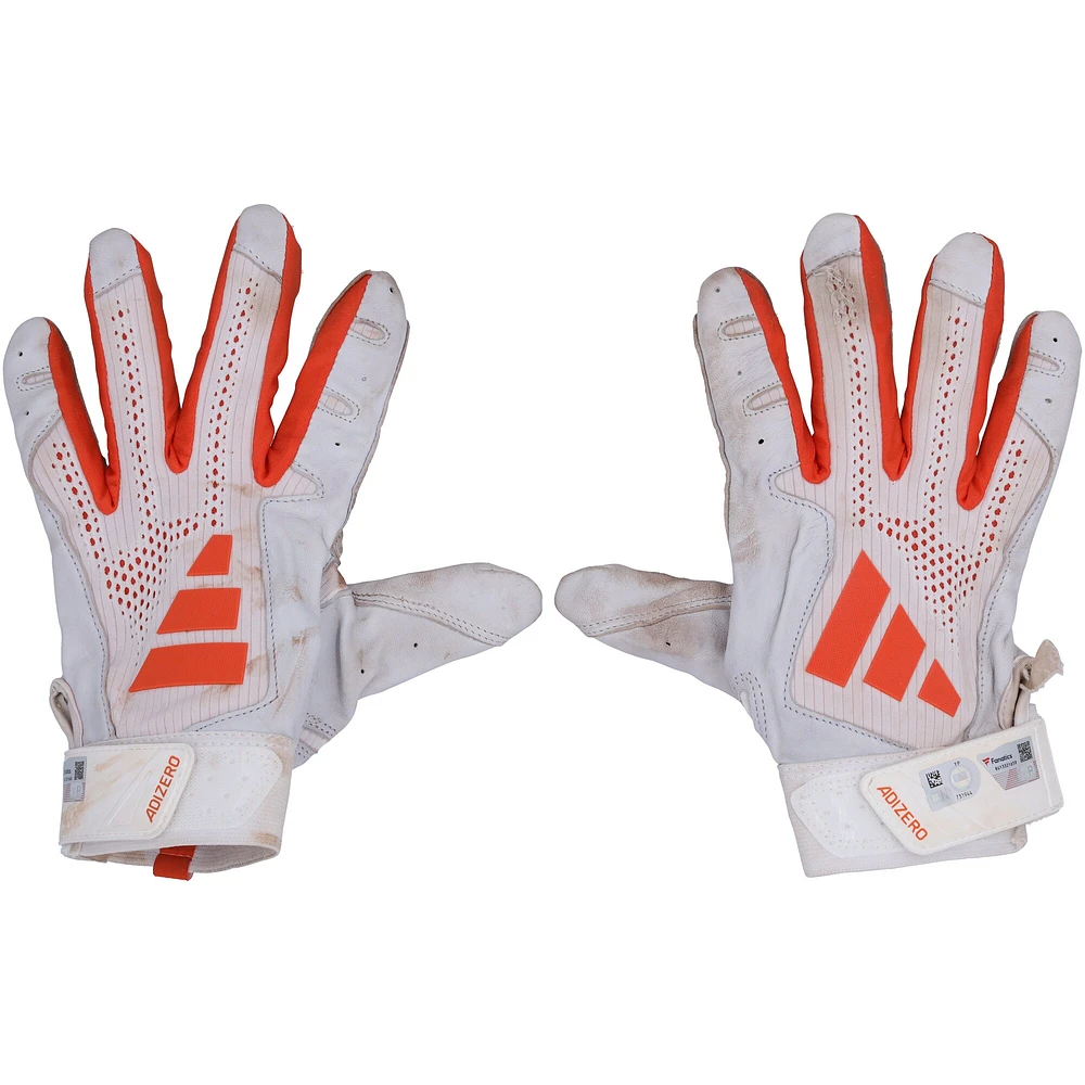 Jackson Holliday Baltimore Orioles Autographed Game-Used White/Orange adidas Batting Gloves from the 2024 MLB Season