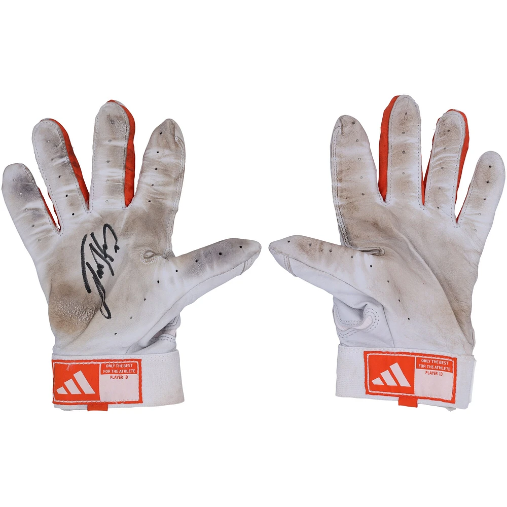 Jackson Holliday Baltimore Orioles Autographed Game-Used White/Orange adidas Batting Gloves from the 2024 MLB Season