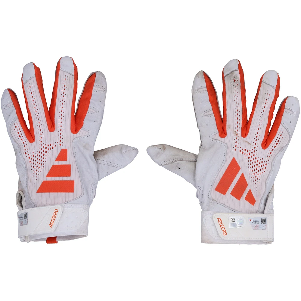 Jackson Holliday Baltimore Orioles Autographed Game-Used White/Orange adidas Batting Gloves from the 2024 MLB Season