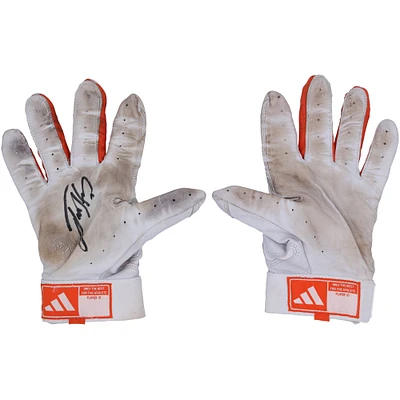 Jackson Holliday Baltimore Orioles Autographed Game-Used White/Orange adidas Batting Gloves from the 2024 MLB Season