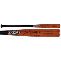 Batte de baseball autographiée par Jackson Holliday Baltimore Orioles, modèle réduit de jeu en vieux hickory, avec inscription « MLB Debut 4-10-24 »