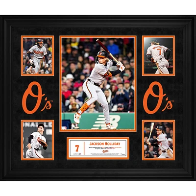 Collage encadré de 5 photos de Jackson Holliday lors de ses débuts en 2024 avec les Orioles de Baltimore