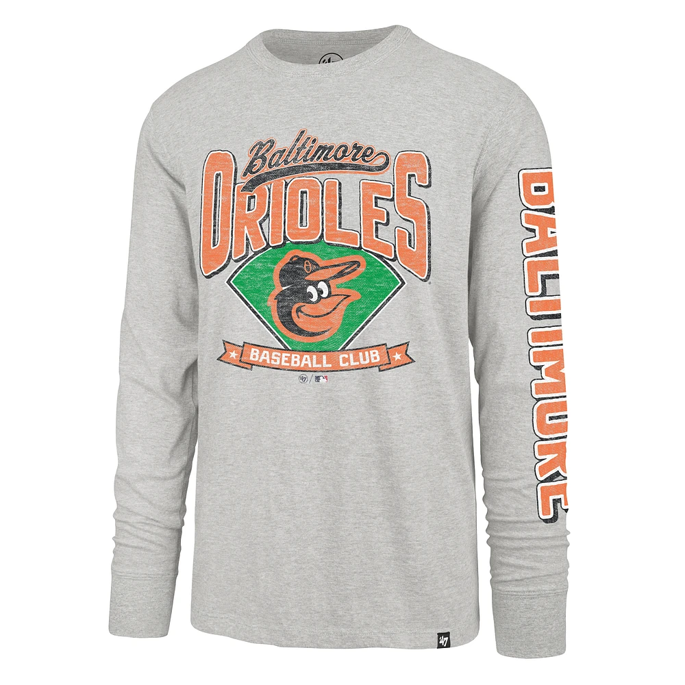 Men's '47  Gray Baltimore Orioles Big & Tall Distressed Franklin Long Sleeve T-Shirt
