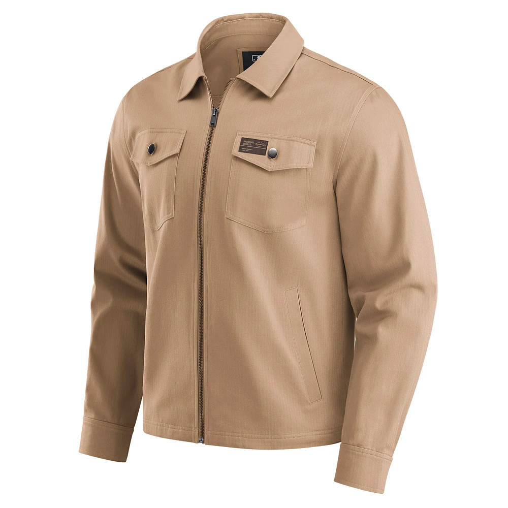 Men's Darius Rucker Collection by Fanatics  Tan Baltimore Orioles Distressed Washed Full-Zip Jacket