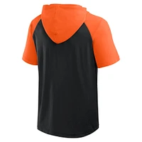 Men's Fanatics  Black Baltimore Orioles Prime Raglan Short Sleeve Hoodie T-Shirt