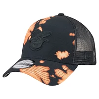 Men's New Era  Black Baltimore Orioles Bleached A-Frame 9FORTY Adjustable Hat