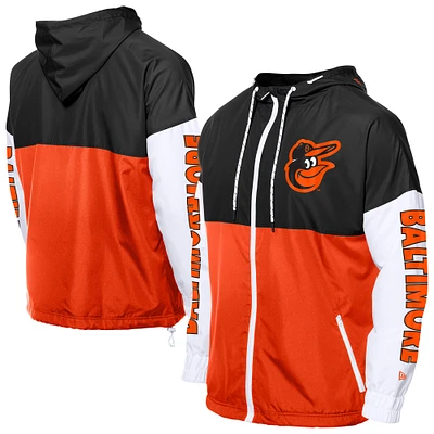 Men's New Era  Orange/Black Baltimore Orioles Color Block Full-Zip Hoodie Windbreaker
