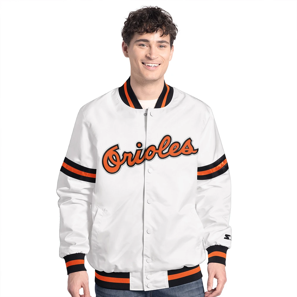 Veste universitaire blanche Starter Scout de Baltimore Orioles pour homme avec boutons-pression