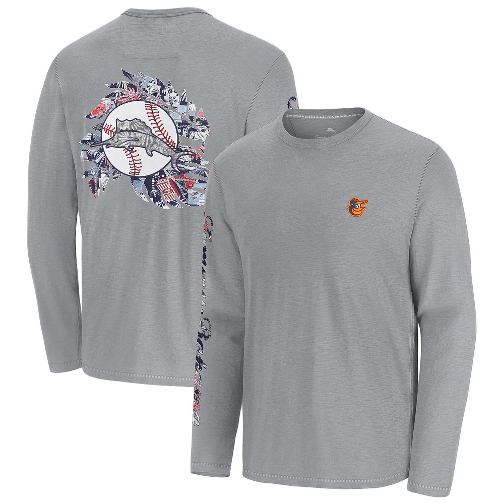 Men's Tommy Bahama  Gray Baltimore Orioles Tropic Curveball Lux Long Sleeve T-Shirt