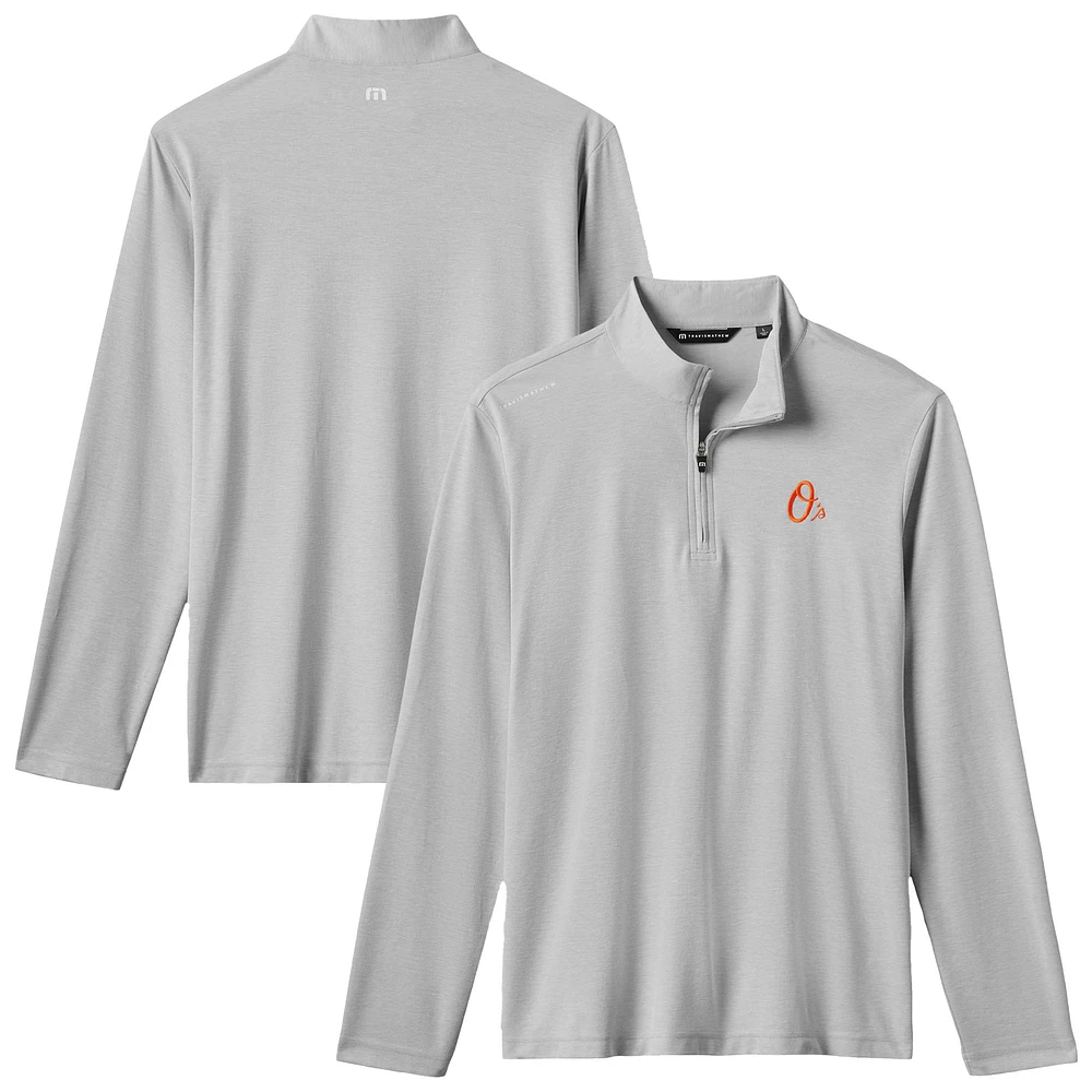 Men's TravisMathew Gray Baltimore Orioles Time to Tailgate Tri-Blend Quarter-Zip Pullover