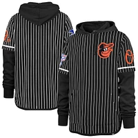 Men's '47  Black Baltimore Orioles Pinstripe Double Header Pullover Hoodie