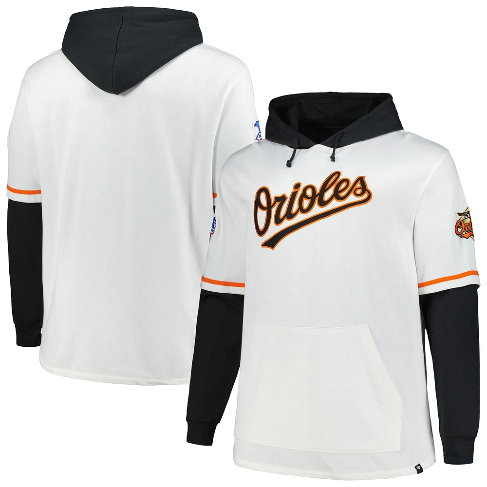 Men's '47 White/Black Baltimore Orioles Big & Tall Trifecta Shortstop Pullover Hoodie