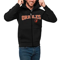 Men's Antigua Black Baltimore Orioles Wordmark Protect Full-Zip Hoodie