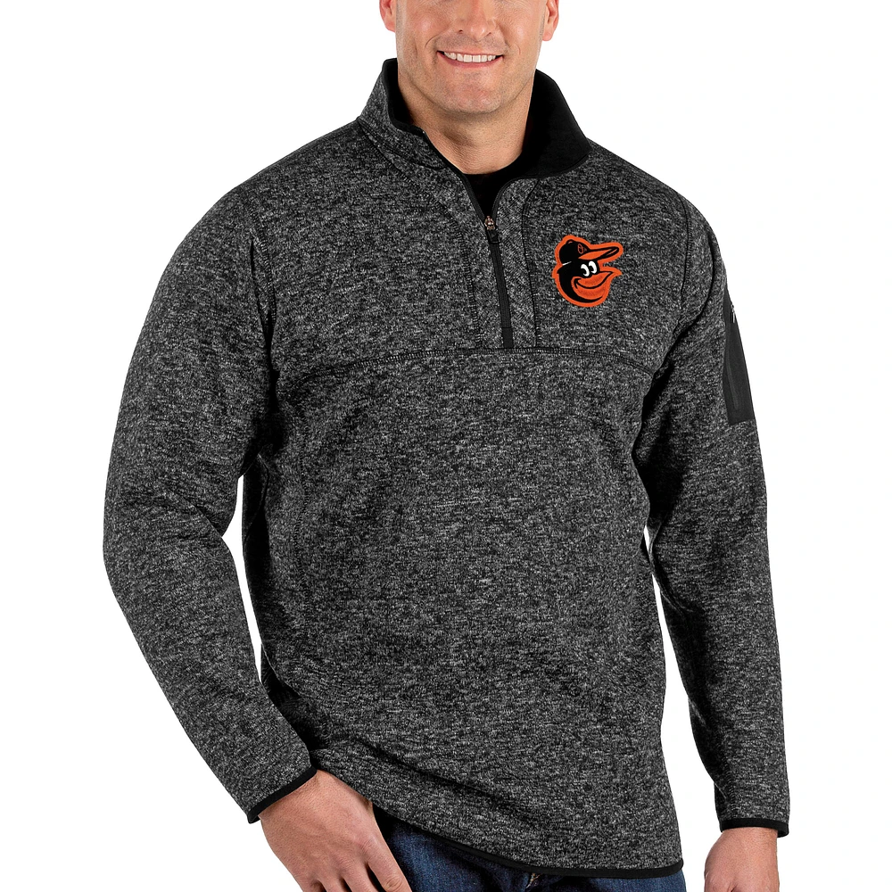 Men's Antigua Heather Black Baltimore Orioles Fortune Big & Tall Quarter-Zip Pullover Jacket