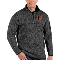 Men's Antigua Heather Black Baltimore Orioles Fortune Big & Tall Quarter-Zip Pullover Jacket