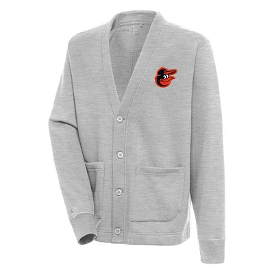 Men's Antigua  Heather Gray Baltimore Orioles Button-Up Cardigan
