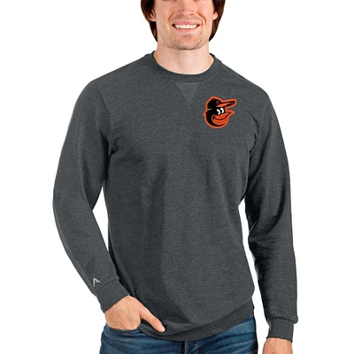 Men's Antigua Heathered Charcoal Baltimore Orioles Reward Crewneck Pullover Sweatshirt