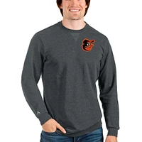 Men's Antigua Heathered Charcoal Baltimore Orioles Reward Crewneck Pullover Sweatshirt