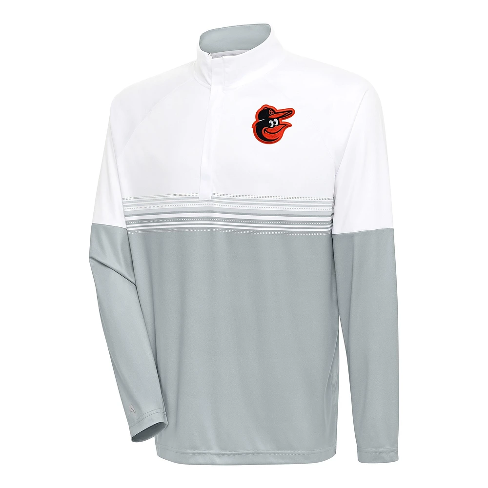 Men's Antigua White/Gray Baltimore Orioles Bender Quarter-Zip Pullover Top