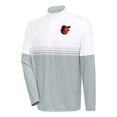 Men's Antigua White/Gray Baltimore Orioles Bender Quarter-Zip Pullover Top