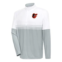 Men's Antigua White/Gray Baltimore Orioles Bender Quarter-Zip Pullover Top
