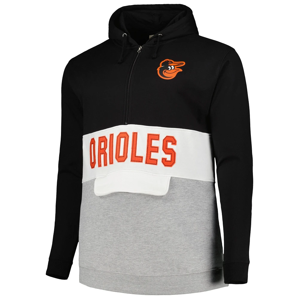 Sweat à capuche noir/gris chiné Baltimore Orioles Big & Tall pour homme