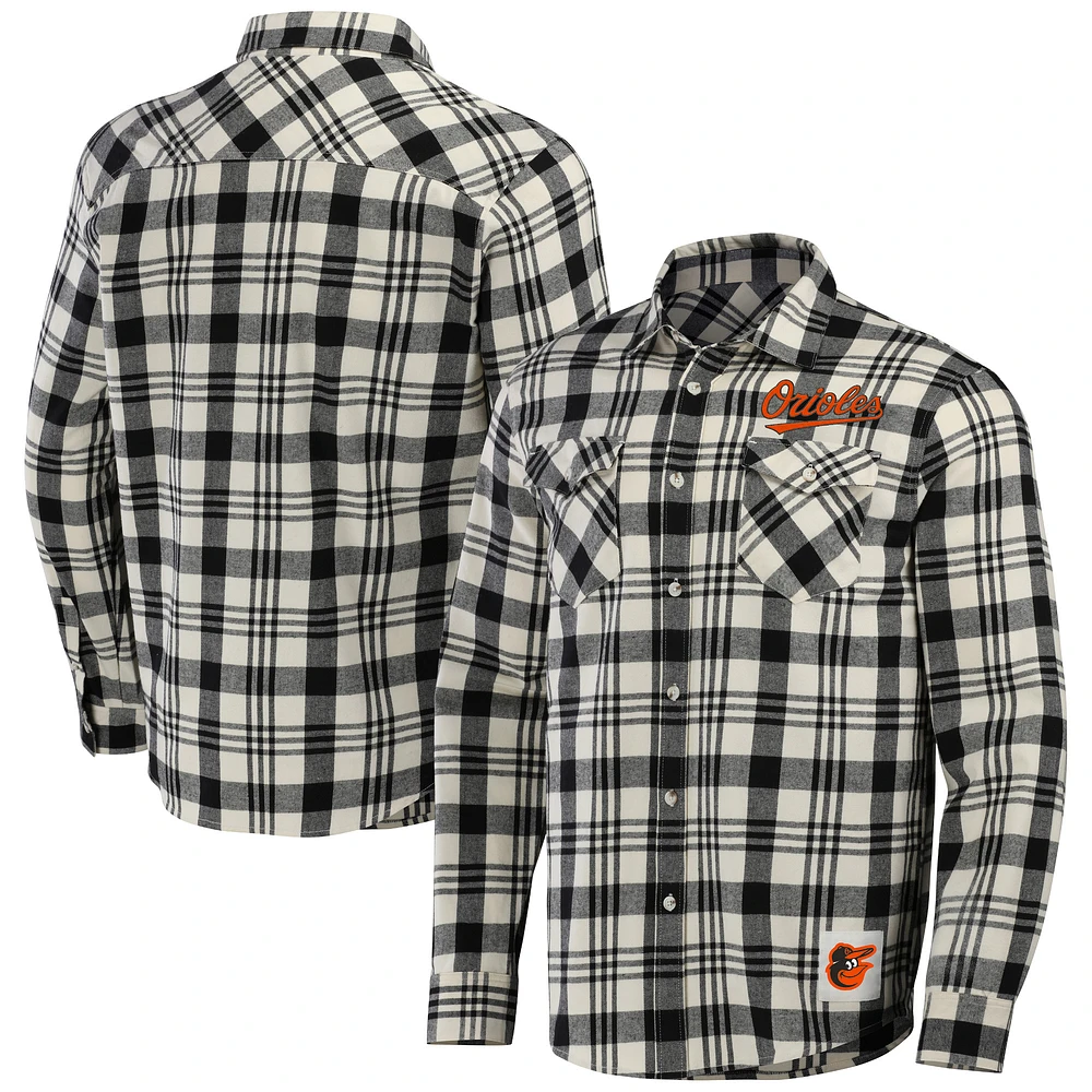 Chemise boutonnée en flanelle à carreaux noire Baltimore Orioles de la collection Darius Rucker par Fanatics pour hommes