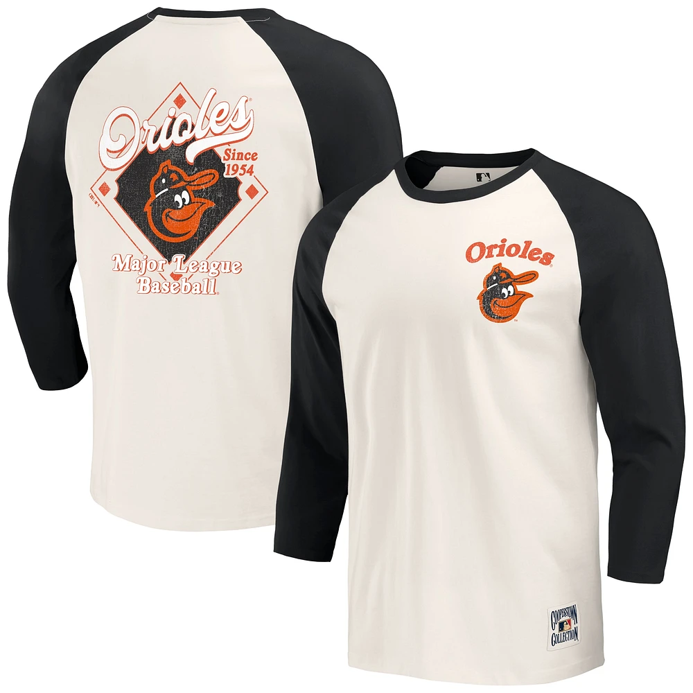 Collection Darius Rucker pour hommes par Fanatics Orange/Blanc Baltimore Orioles Cooperstown T-shirt raglan à manches 3/4