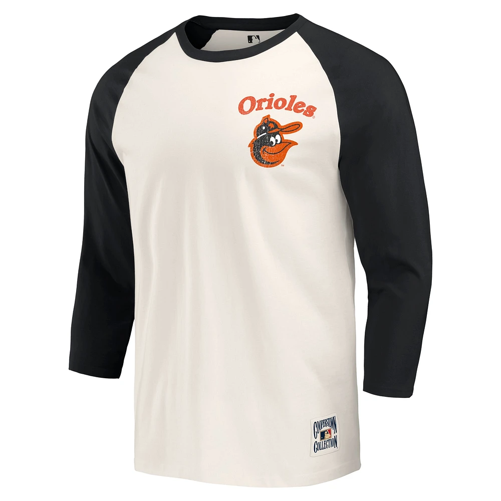 Collection Darius Rucker pour hommes par Fanatics Orange/Blanc Baltimore Orioles Cooperstown T-shirt raglan à manches 3/4