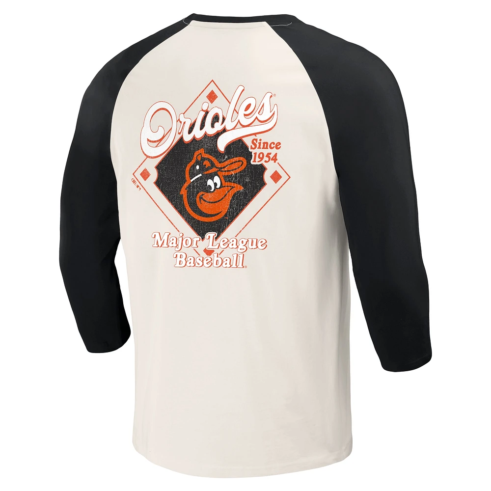 Collection Darius Rucker pour hommes par Fanatics Orange/Blanc Baltimore Orioles Cooperstown T-shirt raglan à manches 3/4