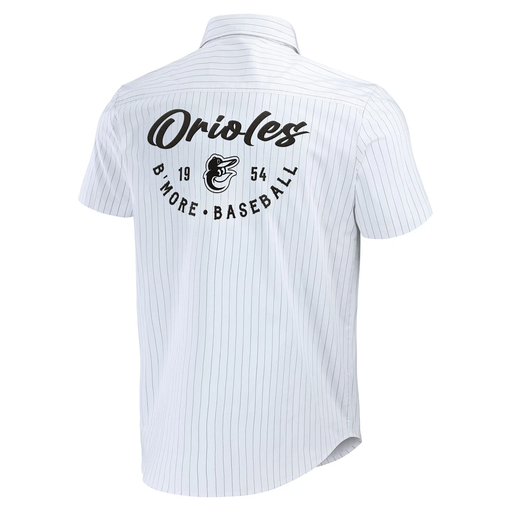 Men's Darius Rucker Collection by Fanatics White Baltimore Orioles Pin Stripe Short Sleeve Button-Up Shirt