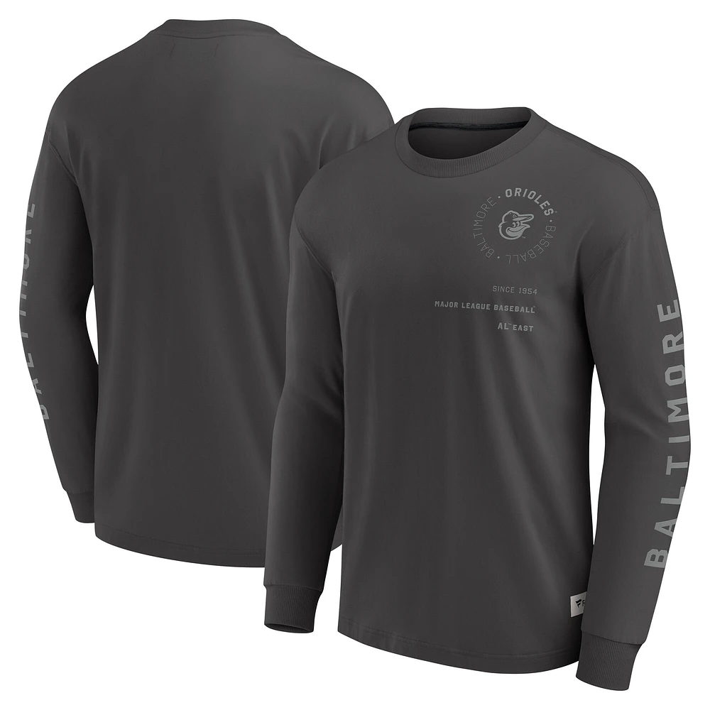 Men's Fanatics Charcoal Baltimore Orioles Elements Future Ground Tonal Info Long Sleeve T-Shirt