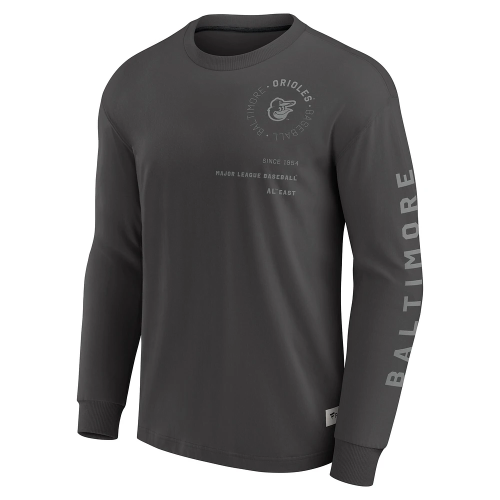 Men's Fanatics Charcoal Baltimore Orioles Elements Future Ground Tonal Info Long Sleeve T-Shirt