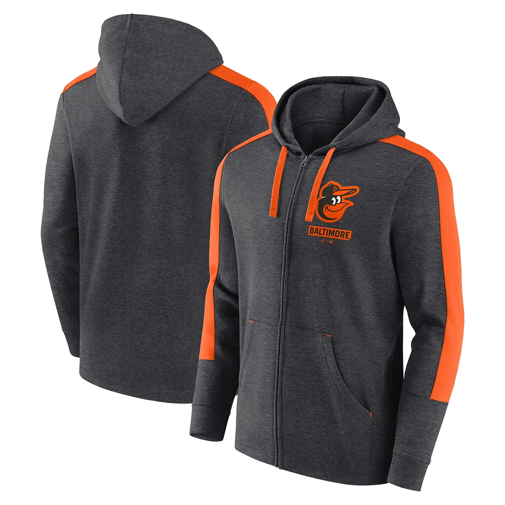 Men's Fanatics Heather Charcoal Baltimore Orioles Gains Fleece Full-Zip Hoodie