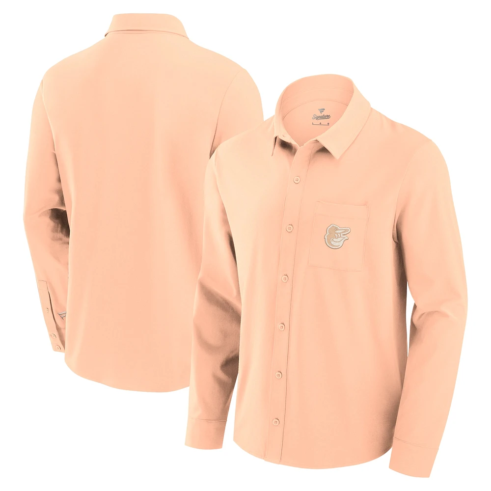 Chemise boutonnée à manches longues Fanatics rose clair Baltimore Orioles Front Office pour hommes