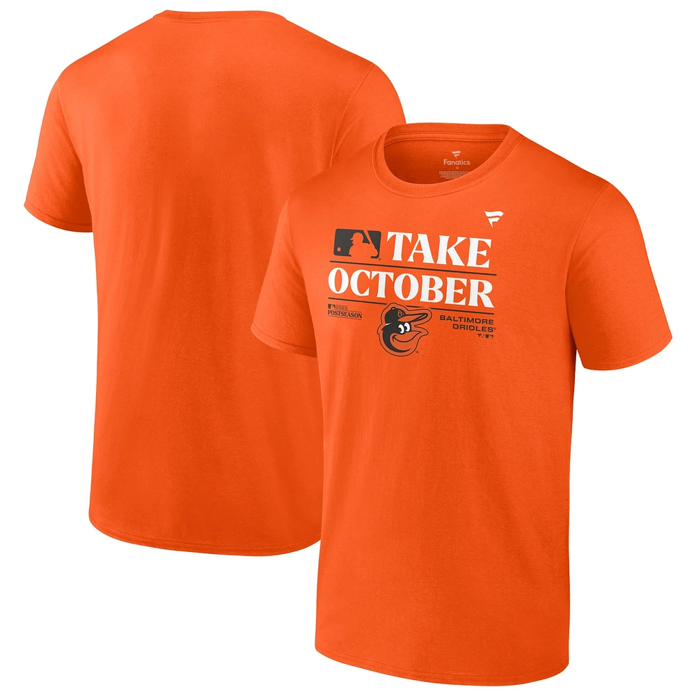 T-shirt fanatiques orange pour hommes, Baltimore Orioles 2023, vestiaire d'après-saison, grand et